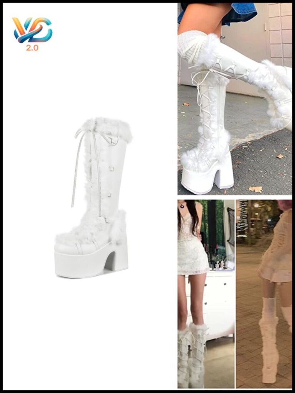 Lace Up Zip Chunky High Heel Punk Goth Warm Fur Winter Snow Platform Boots